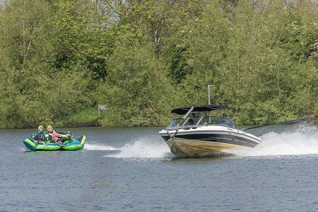Inflatable rides on the Cotswold Water Park